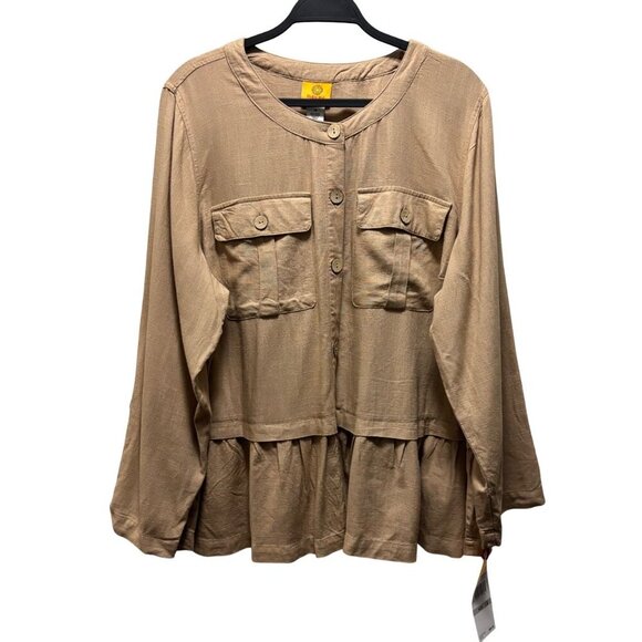 Ruby Rd. Womens 1X Golden Hour Roll Tab Sleeve blouse With Pockets - Picture 1 of 9